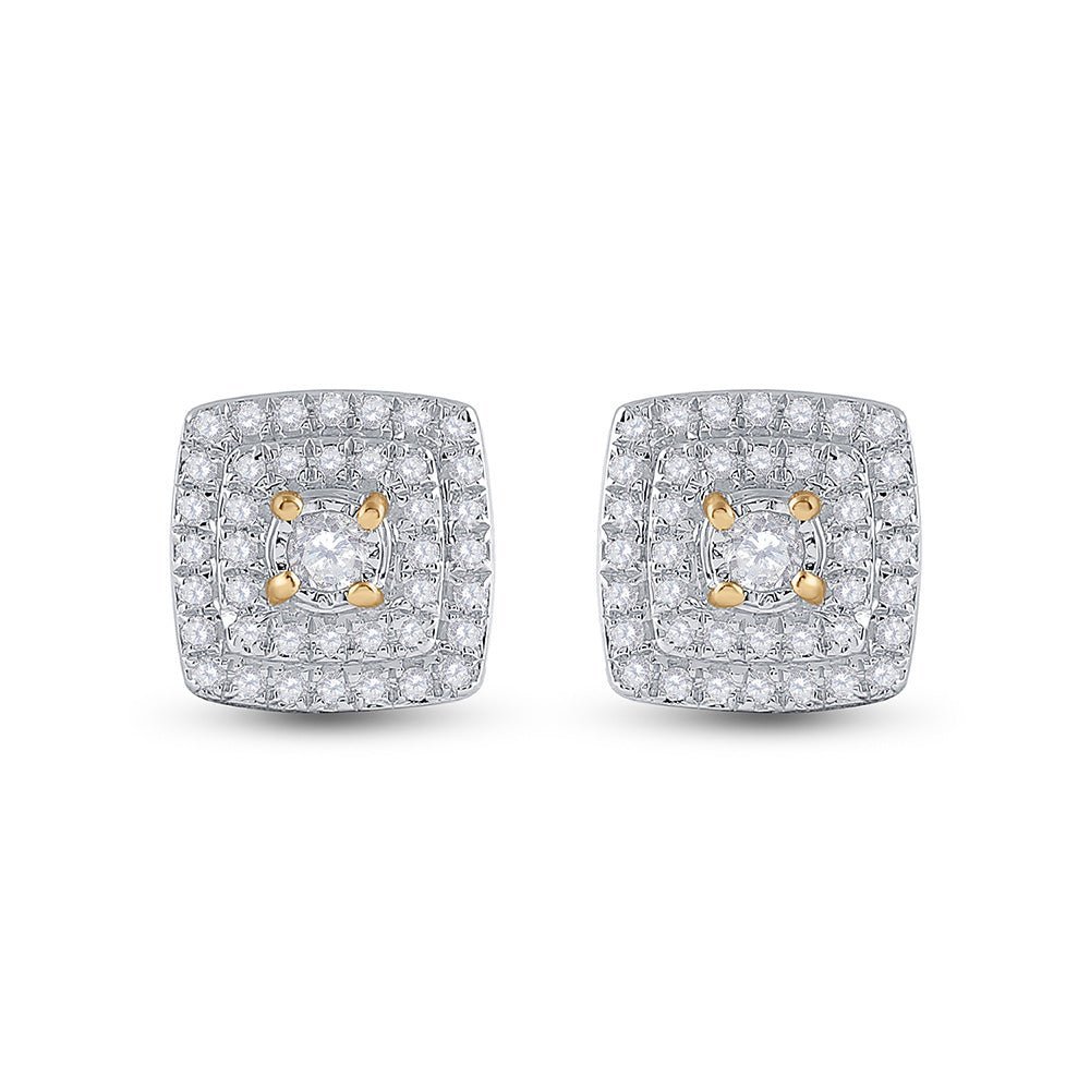 10kt Golden Brilliance: Womens Round Diamond Square Earrings 1/4 Cttw - Splendid Jewellery