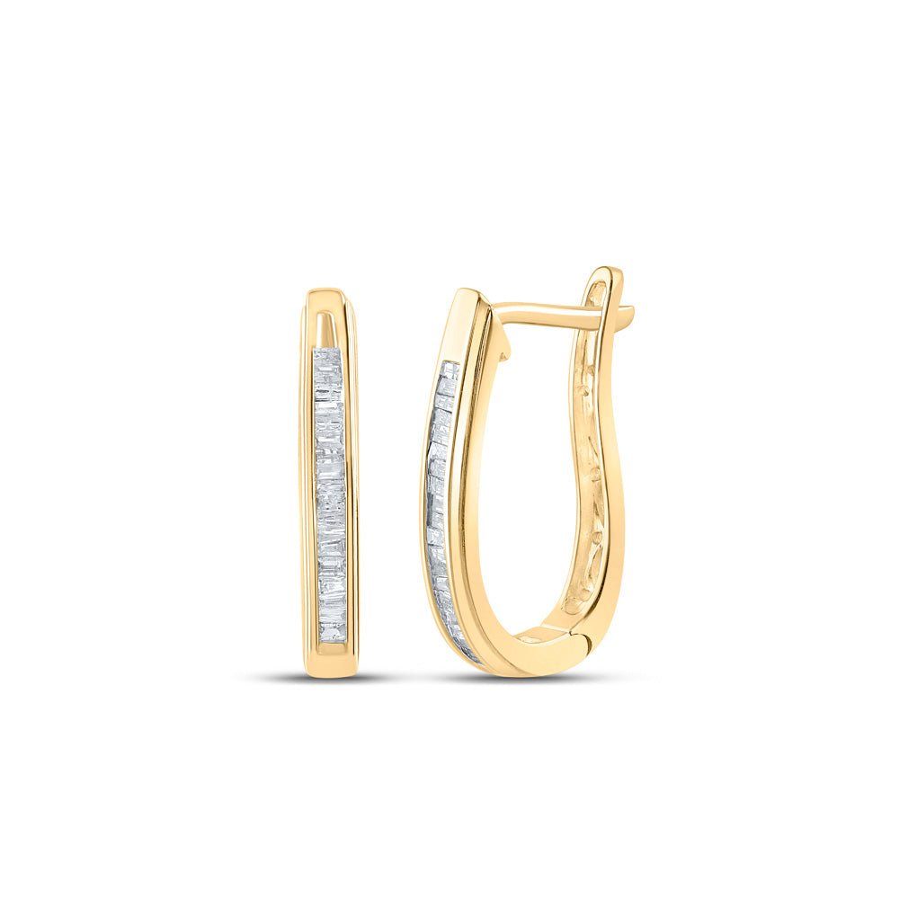 10kt Golden Glamour Baguette Diamond Oblong Hoop Earrings - Splendid Jewellery