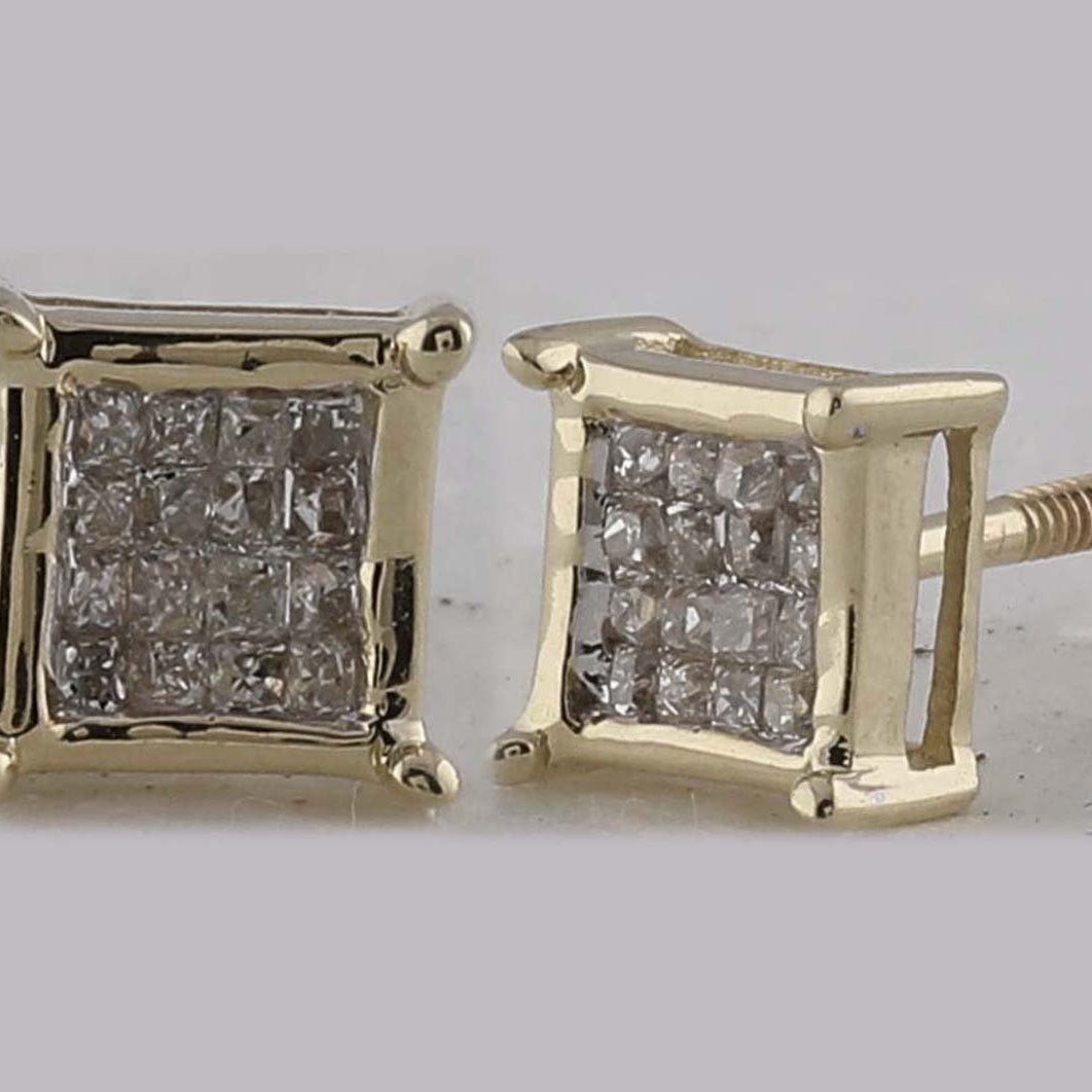10kt Golden Glamour Princess Diamond Square Earrings - Splendid Jewellery