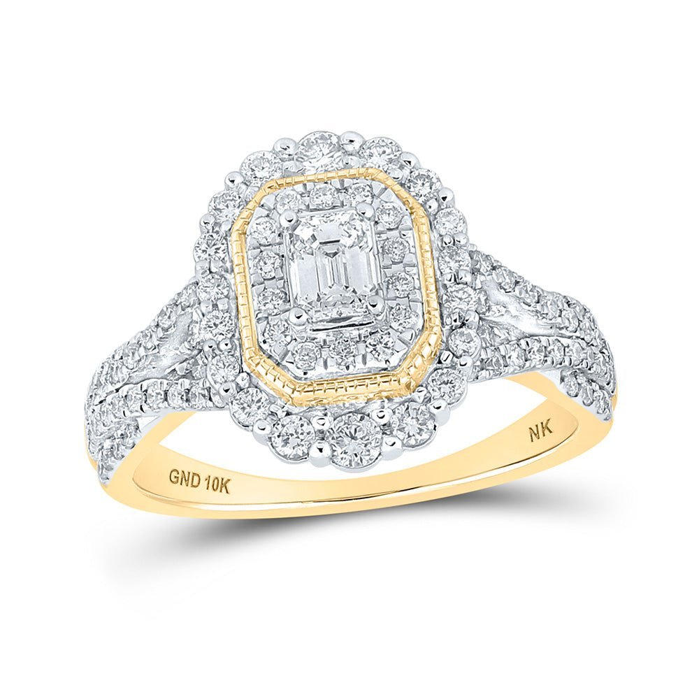 10kt Golden Glow Emerald Diamond Halo Bridal Wedding Engagement Ring 1 Cttw - Splendid Jewellery