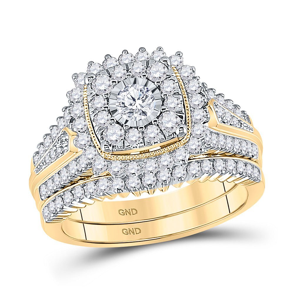 10kt Golden Radiance Diamond Halo Bridal Wedding Ring Band Set - Splendid Jewellery