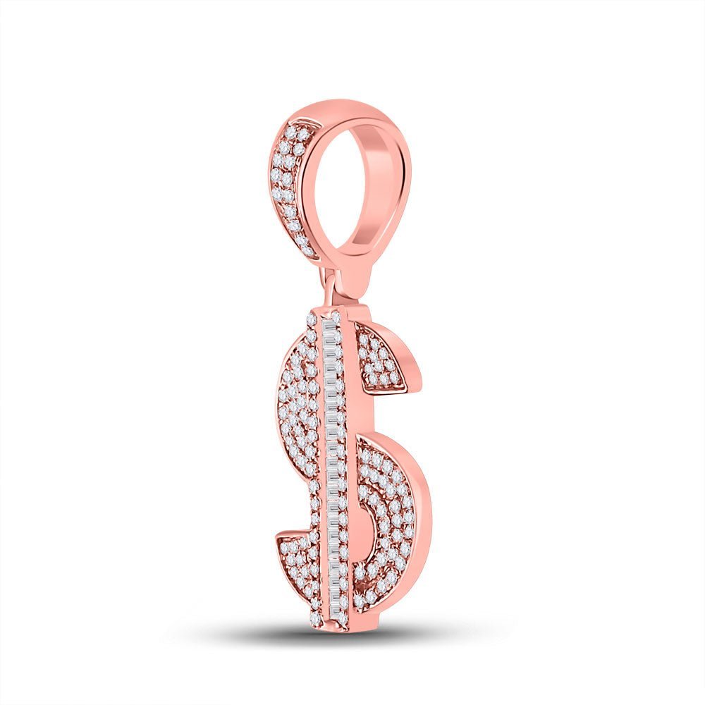 10kt Rose Gold Baguette and Round Diamond Dollar Sign Pendant - 5/8 Cttw - Splendid Jewellery