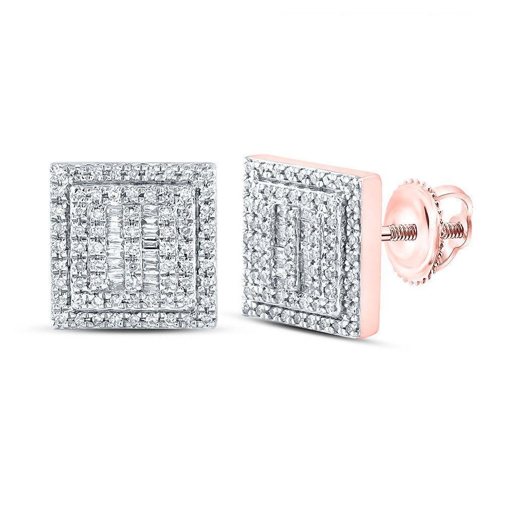 10kt Rose Gold Baguette and Round Diamond Square Earrings - 1/2 Cttw - Splendid Jewellery