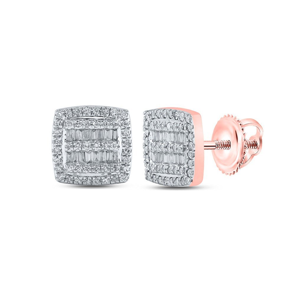 10kt Rose Gold Baguette and Round Diamond Square Earrings - 3/8 Cttw - Splendid Jewellery