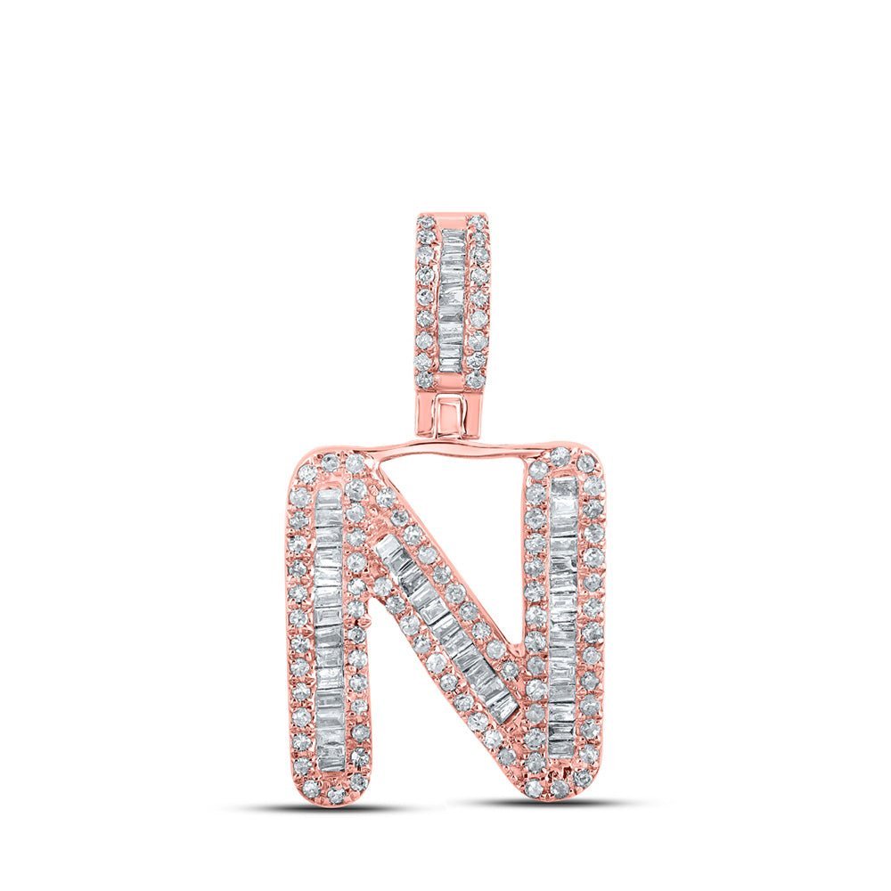 10kt Rose Gold Baguette Diamond N Initial Pendant for Men - 1/2 Cttw - Splendid Jewellery