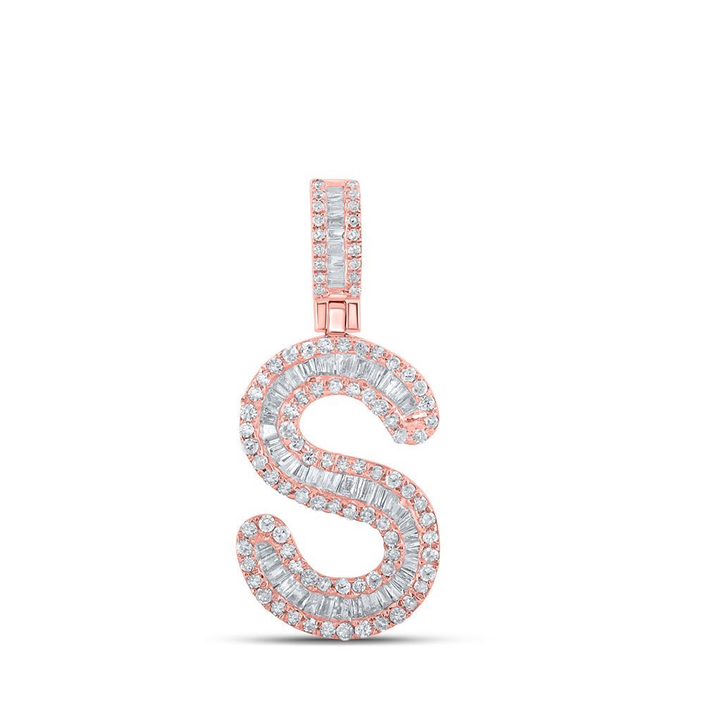 10kt Rose Gold Baguette Diamond S Initial Pendant for Men - 1/2 Cttw - Splendid Jewellery