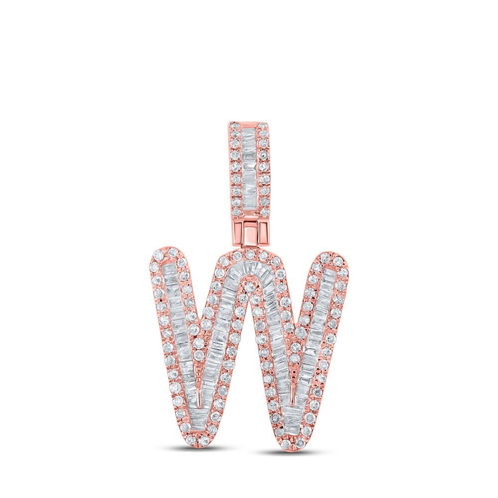 10kt Rose Gold Baguette Diamond W Initial Letter Pendant - Stunning Men's Charm - Splendid Jewellery