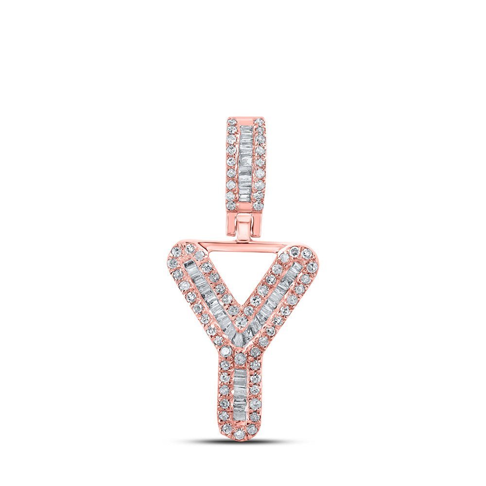 10kt Rose Gold Baguette Diamond Y Initial Pendant - 1/3 Cttw Men's Charm Necklace - Splendid Jewellery