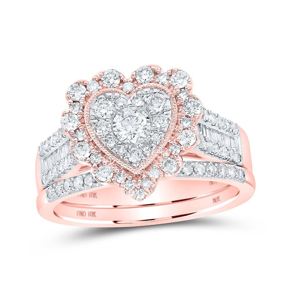 10kt Rose Gold Diamond Heart Bridal Wedding Ring Band Set - Splendid Jewellery