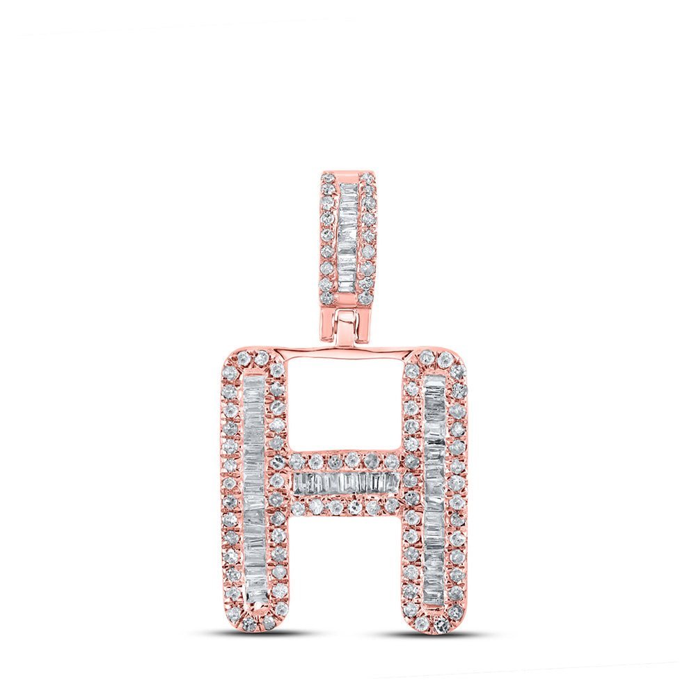 10kt Rose Gold Men's Baguette Diamond H Initial Pendant - 1/2 Cttw - Splendid Jewellery