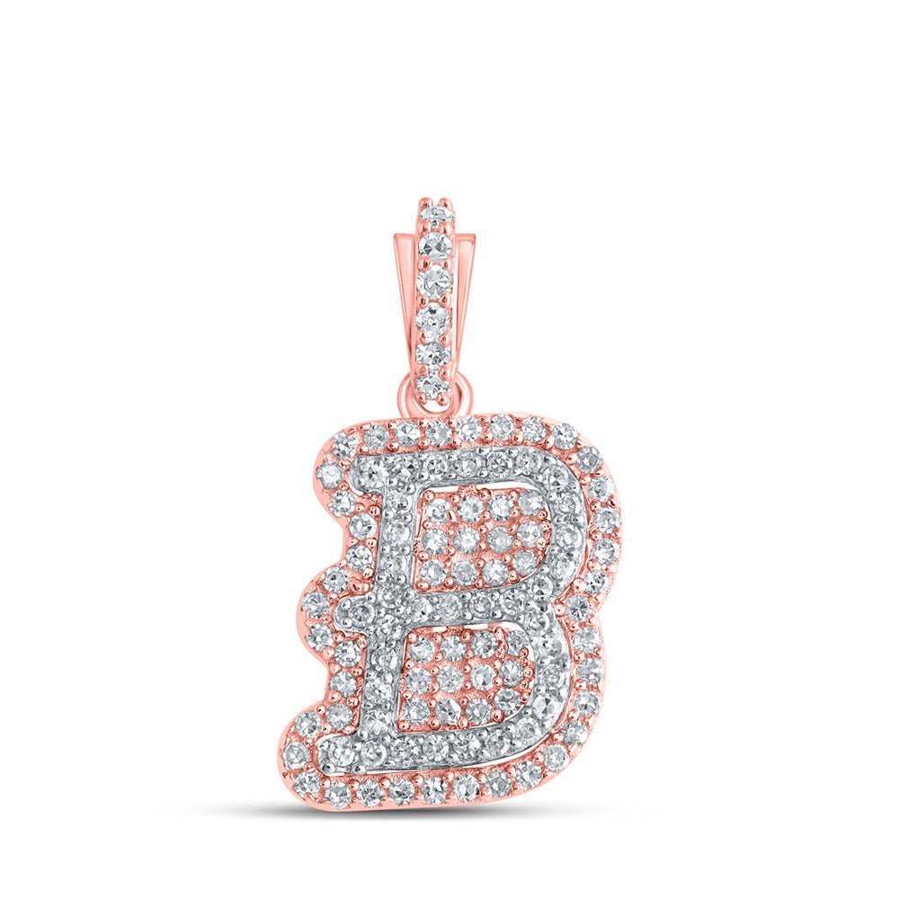 10kt Rose Gold Mens Diamond B Initial Charm Pendant - 1/4 Cttw - Splendid Jewellery