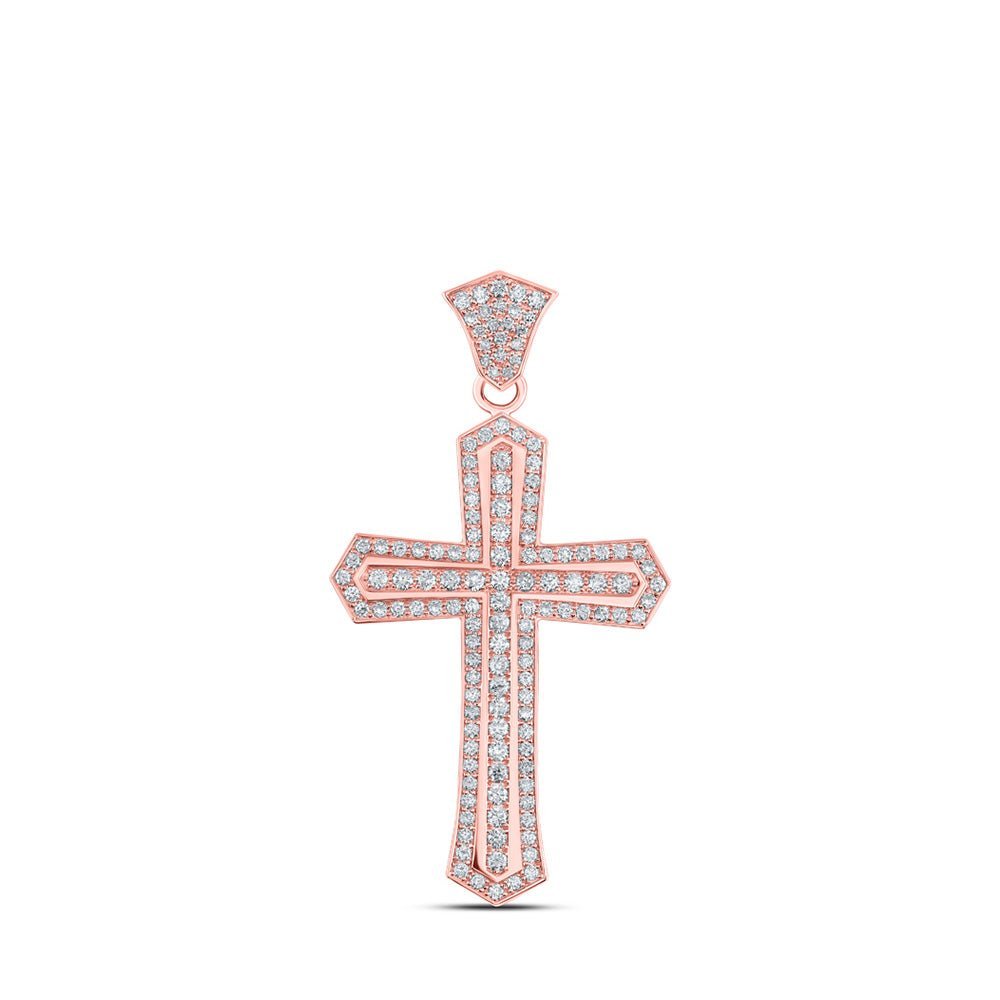 10kt Rose Gold Men's Diamond Cross Charm Pendant - Stunning 2 - 3/4 Cttw Jewelry Piece - Splendid Jewellery