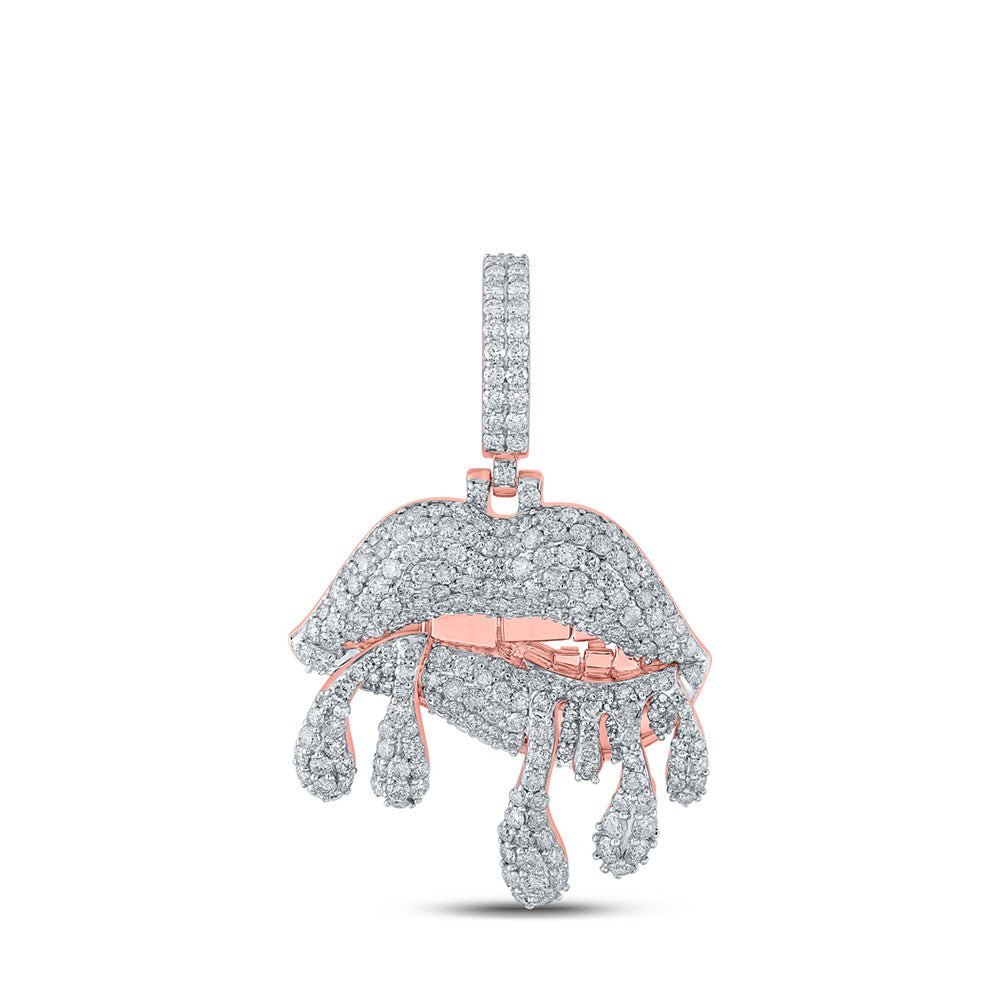 10kt Rose Gold Men's Diamond Dripping Lips Charm Pendant - 3 - 1/5 Cttw - Splendid Jewellery