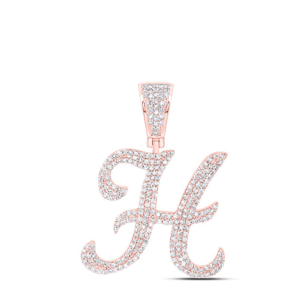 10kt Rose Gold Men's Diamond H Initial Charm Pendant - 1 - 1/5 Cttw - Splendid Jewellery