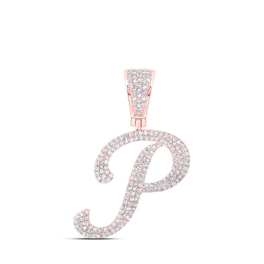 10kt Rose Gold Men's Diamond P Initial Letter Charm Pendant - 7/8 Cttw - Splendid Jewellery