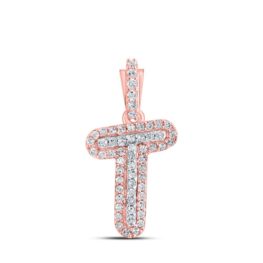 10kt Rose Gold Men's Diamond T Initial Letter Pendant 1/8 Cttw - A Dazzling Statement Piece by Splendid Jewellery - Splendid Jewellery