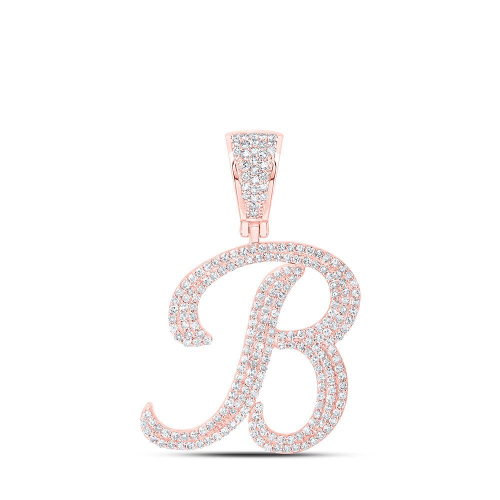 10kt Rose Gold Mens Round Diamond B Initial Letter Charm Pendant 1 Cttw - Splendid Jewellery