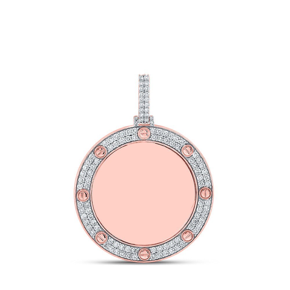10kt Rose Gold Men's Round Diamond Circle Memory Charm Pendant - 2 Cttw | Splendid Jewellery - Splendid Jewellery