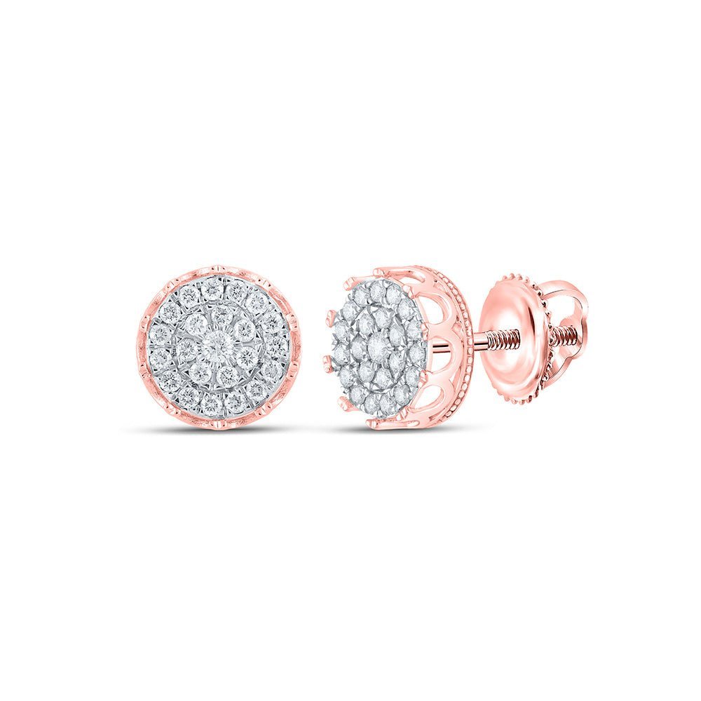 10kt Rose Gold Men's Round Diamond Cluster Earrings - 1 Cttw | Dazzling Brilliance - Splendid Jewellery