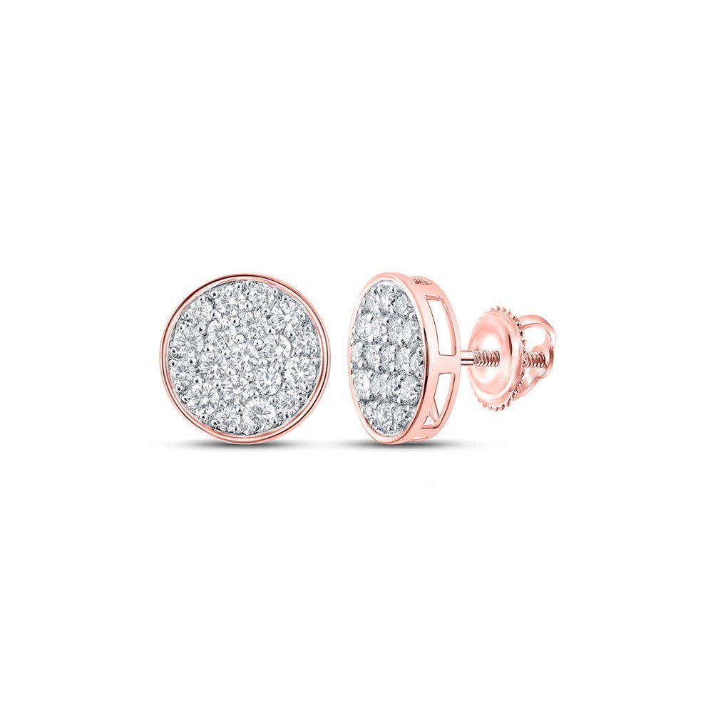 10kt Rose Gold Men's Round Diamond Cluster Earrings - 1 Cttw | Dazzling Brilliance - Splendid Jewellery