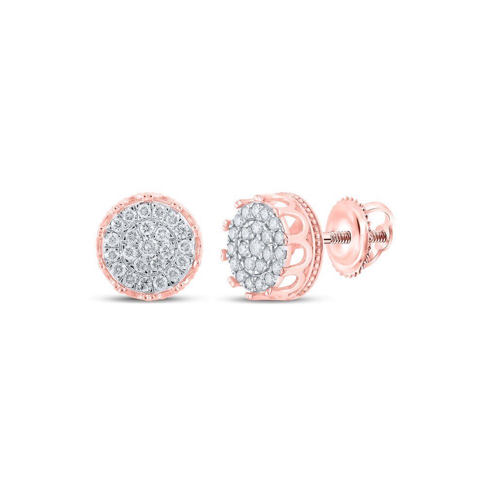 10kt Rose Gold Men's Round Diamond Cluster Earrings - Exquisite Brilliance - Splendid Jewellery