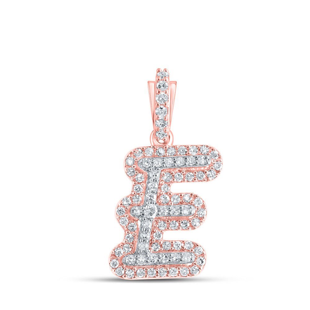 10kt Rose Gold Mens Round Diamond E Initial Letter Charm Pendant 1/5 Cttw - Splendid Jewellery