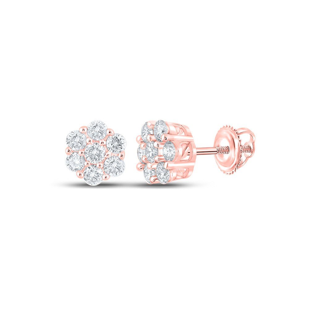 10kt Rose Gold Men's Round Diamond Flower Cluster Earrings - 3/4 Cttw - Exquisite Blooming Brilliance - Splendid Jewellery