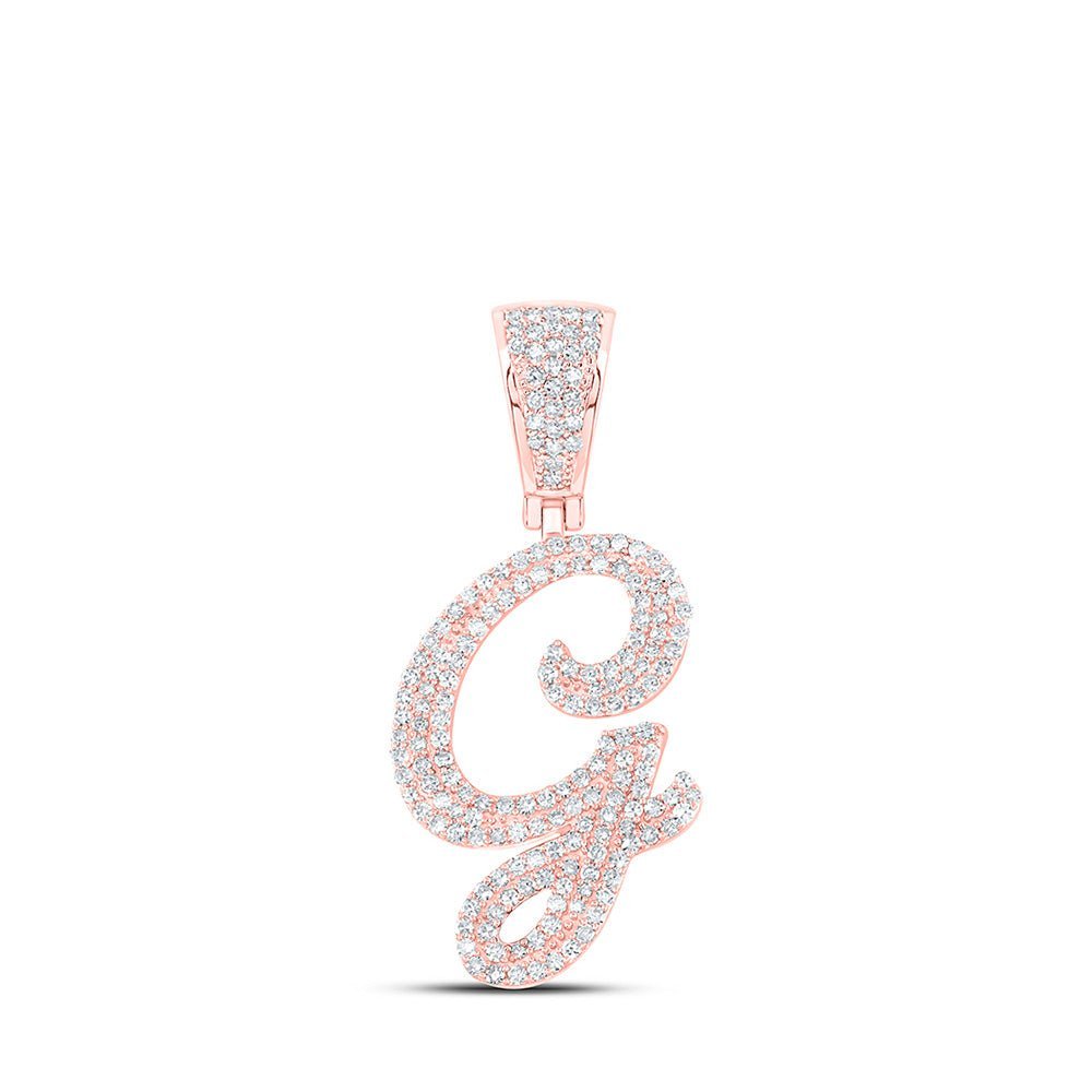 10kt Rose Gold Men's Round Diamond G Initial Letter Charm Pendant - 7/8 Cttw - Splendid Jewellery