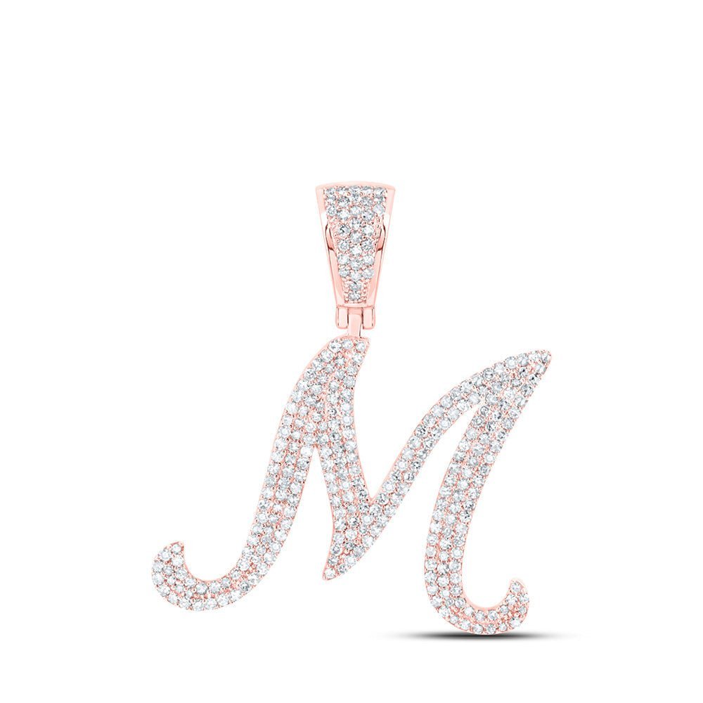 10kt Rose Gold Mens Round Diamond M Initial Letter Charm Pendant 1 - 1/5 Cttw | Splendid Jewellery - Splendid Jewellery