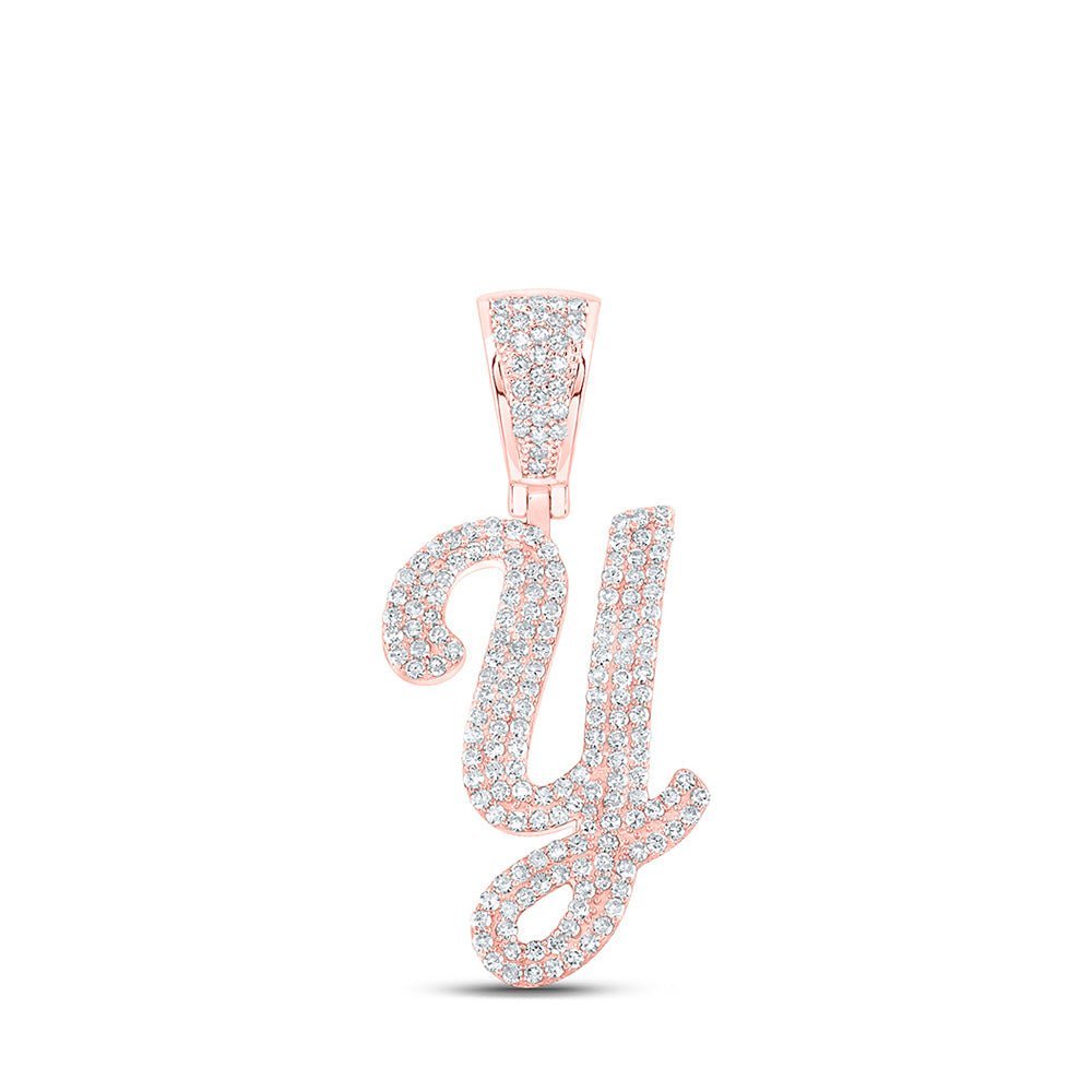 10kt Rose Gold Men's Round Diamond Y Initial Letter Charm Pendant 7/8 Cttw - Exquisite Diamond Elegance - Splendid Jewellery