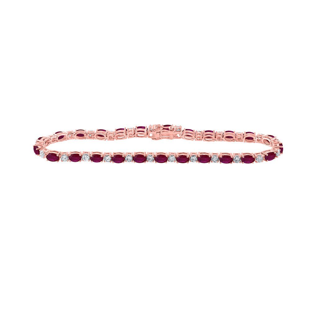 10kt Rose Gold Oval Ruby Diamond Fashion Bracelet - 9 Cttw: A Dazzling Statement of Elegance - Splendid Jewellery