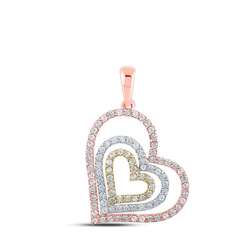 10kt Tri - Tone Gold Diamond Nested Heart Pendant - A Symbol of Eternal Love - Splendid Jewellery