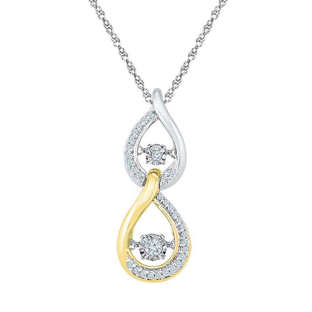 10kt Tri - Tone Gold Moving Diamond Teardrop Pendant - A Mesmerizing Statement Piece - Splendid Jewellery