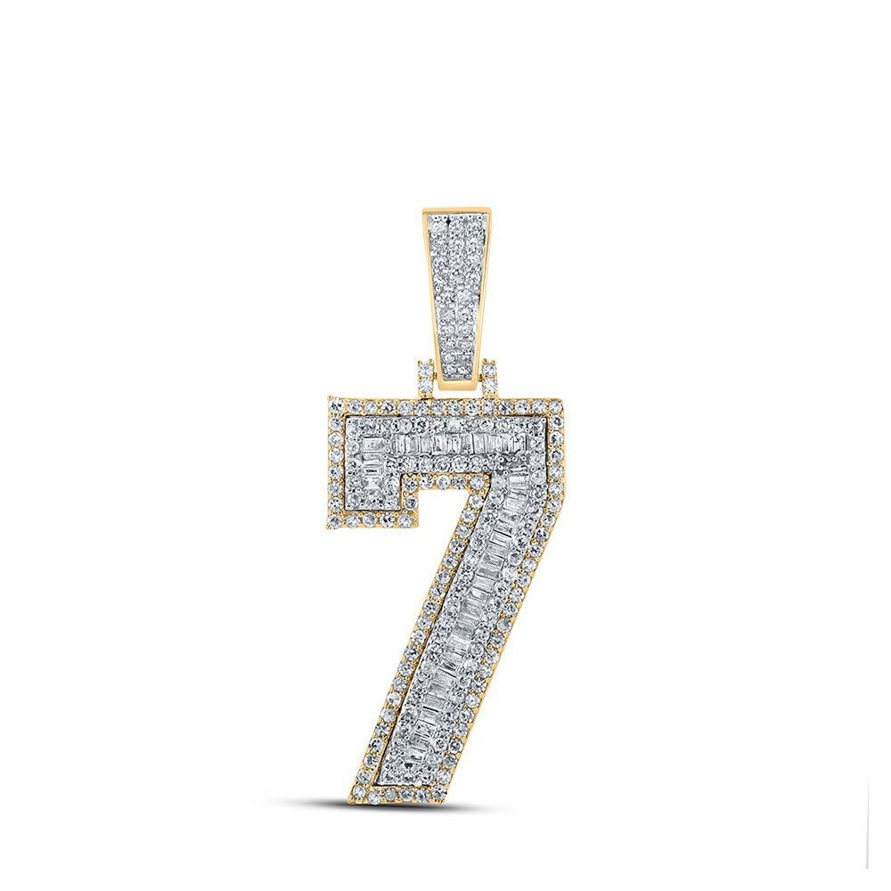 10kt Two - tone Gold Baguette and Round Diamond Number 7 Charm Pendant - 1 - 1/3 Cttw - Splendid Jewellery