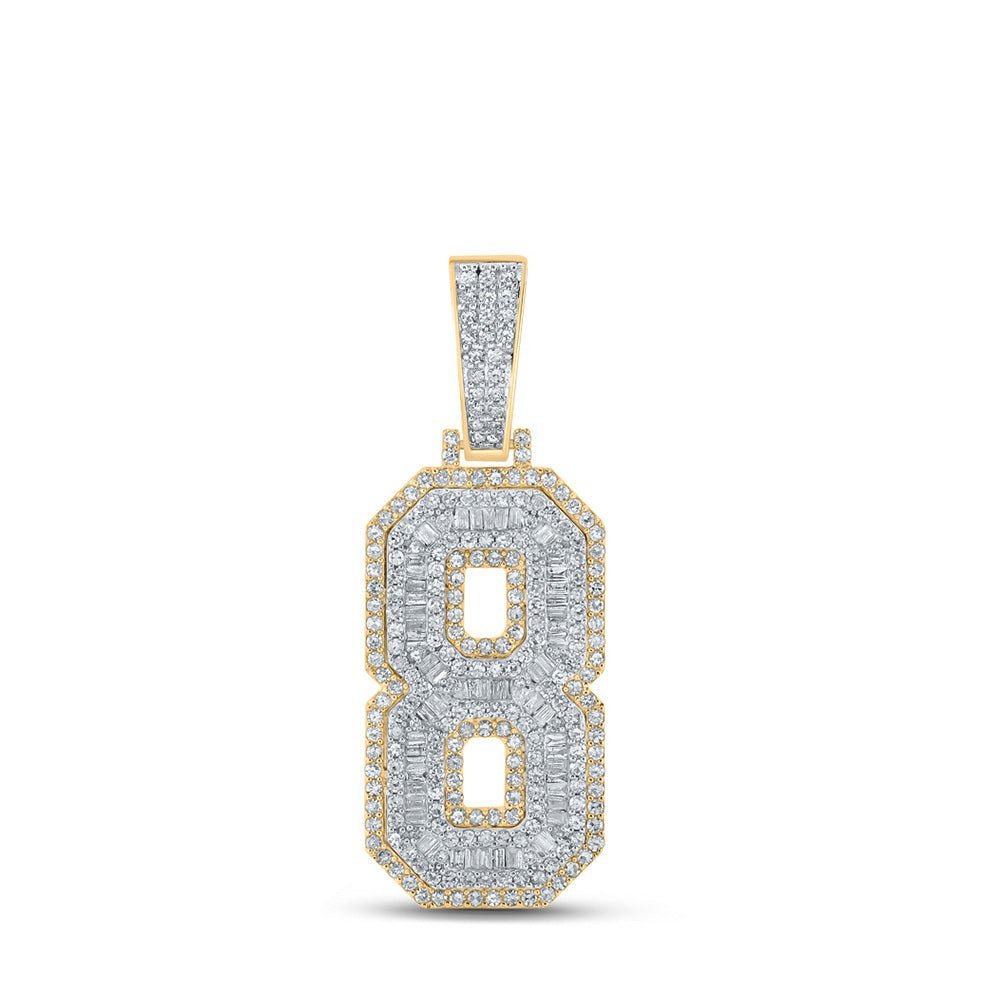 10kt Two - tone Gold Baguette and Round Diamond Number 8 Charm Pendant for Men - 1 - 7/8 Cttw - Splendid Jewellery