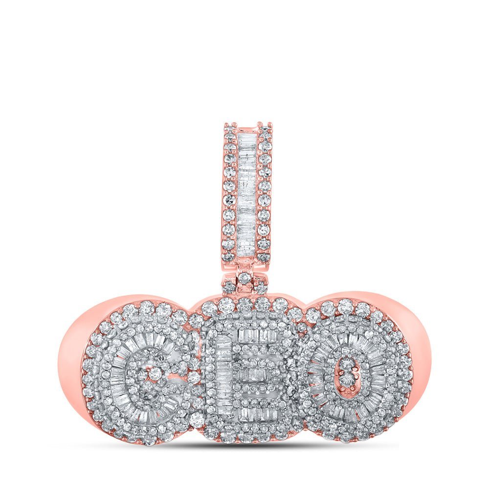 10kt Two - tone Gold Baguette Diamond CEO Charm Pendant - 3 Cttw - Splendid Jewellery