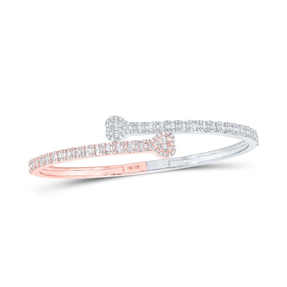 10kt Two - tone Gold Baguette Diamond Heart Cuff Bangle Bracelet - 1.5 Cttw - Splendid Jewellery
