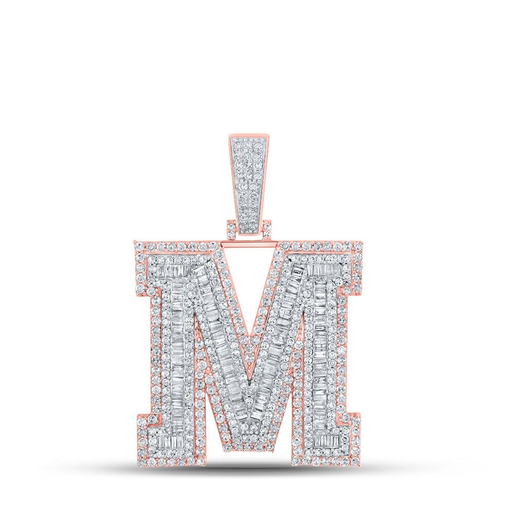 10kt Two - tone Gold Baguette Diamond M Initial Charm Pendant - 2 - 7/8 Cttw - Splendid Jewellery