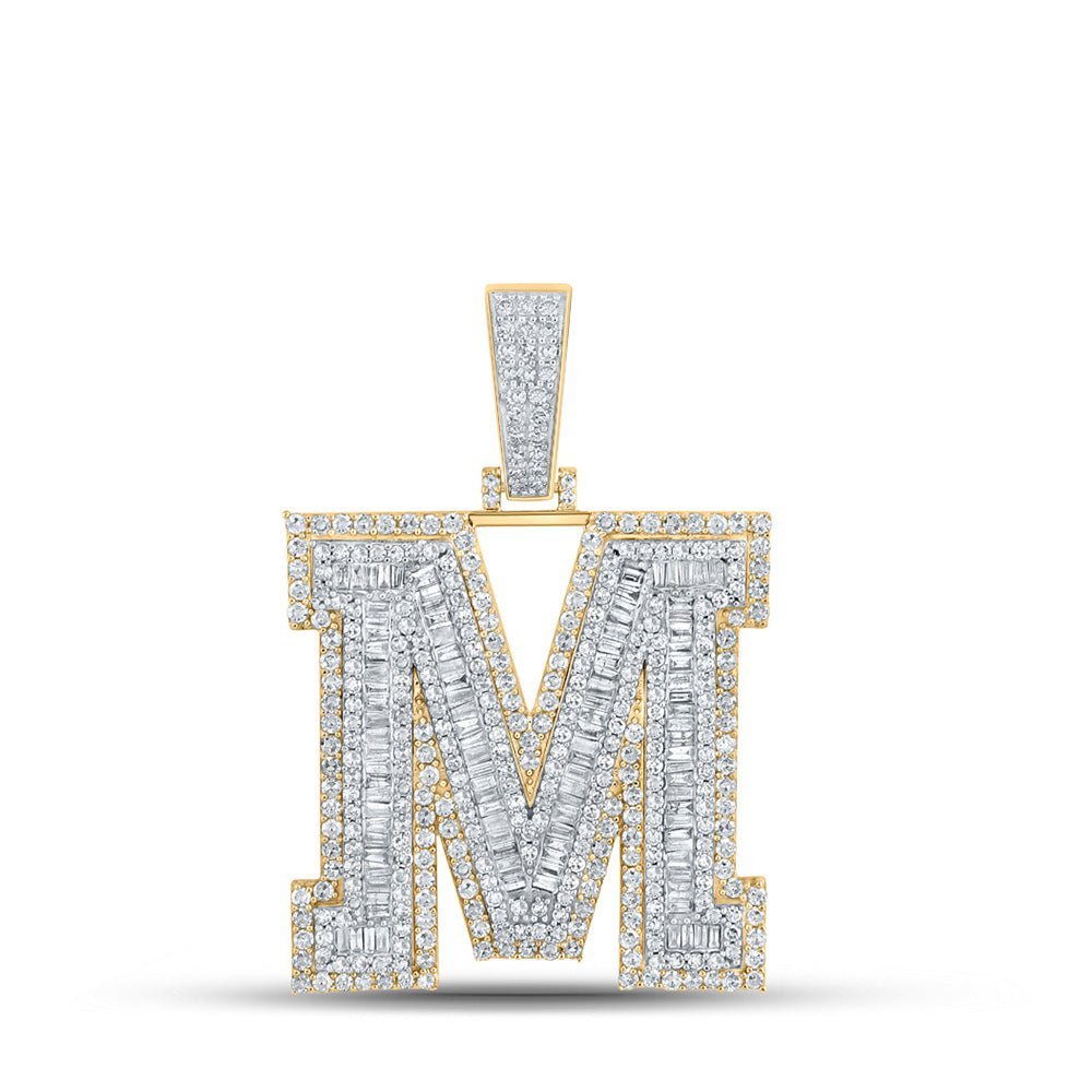 10kt Two - tone Gold Baguette Diamond M Initial Letter Charm Pendant - 2 - 7/8 Cttw - Splendid Jewellery