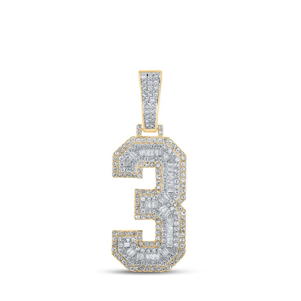 10kt Two - tone Gold Baguette Diamond Number 3 Charm Pendant for Men - 1 - 1/2 Cttw - Splendid Jewellery