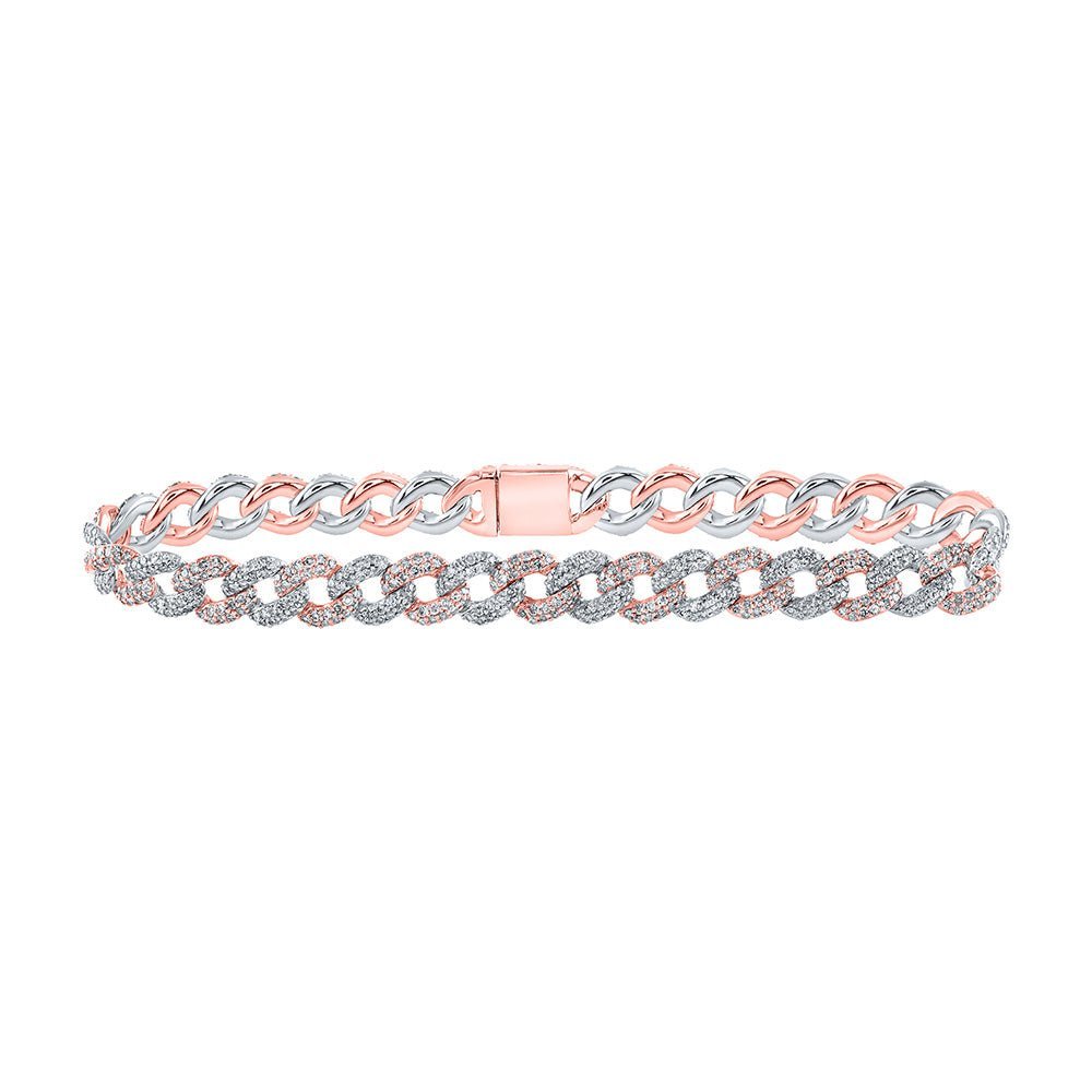 10kt Two - tone Gold Diamond Curb Link Bracelet - 3 - 1/5 Carat Total Weight - Splendid Jewellery