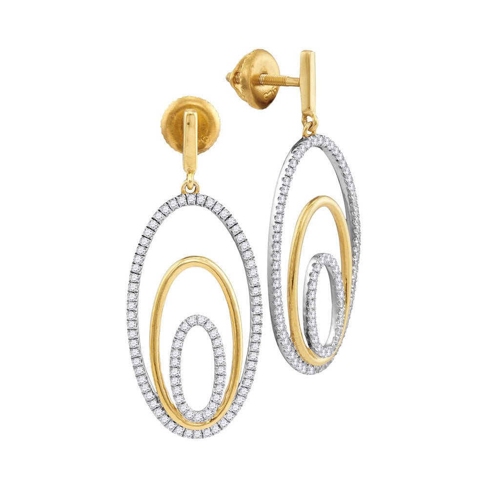 10kt Two - tone Gold Diamond Oval Dangle Earrings - Captivating Elegance - Splendid Jewellery