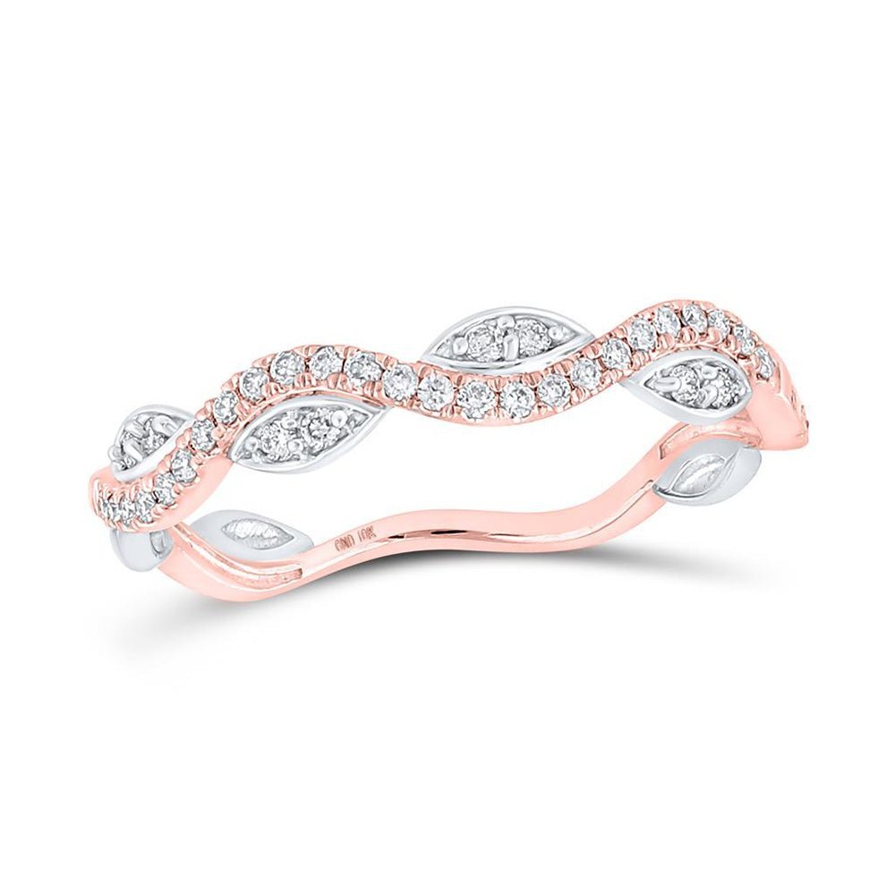 10kt Two - tone Gold Diamond Wavy Stackable Band Ring - Splendid Jewellery
