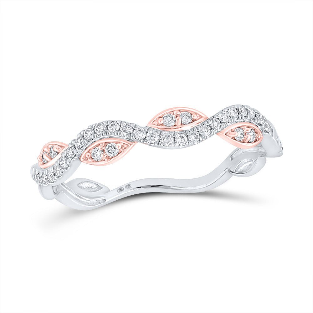 10kt Two - Tone Gold Diamond Wavy Stackable Band Ring - Splendid Jewellery