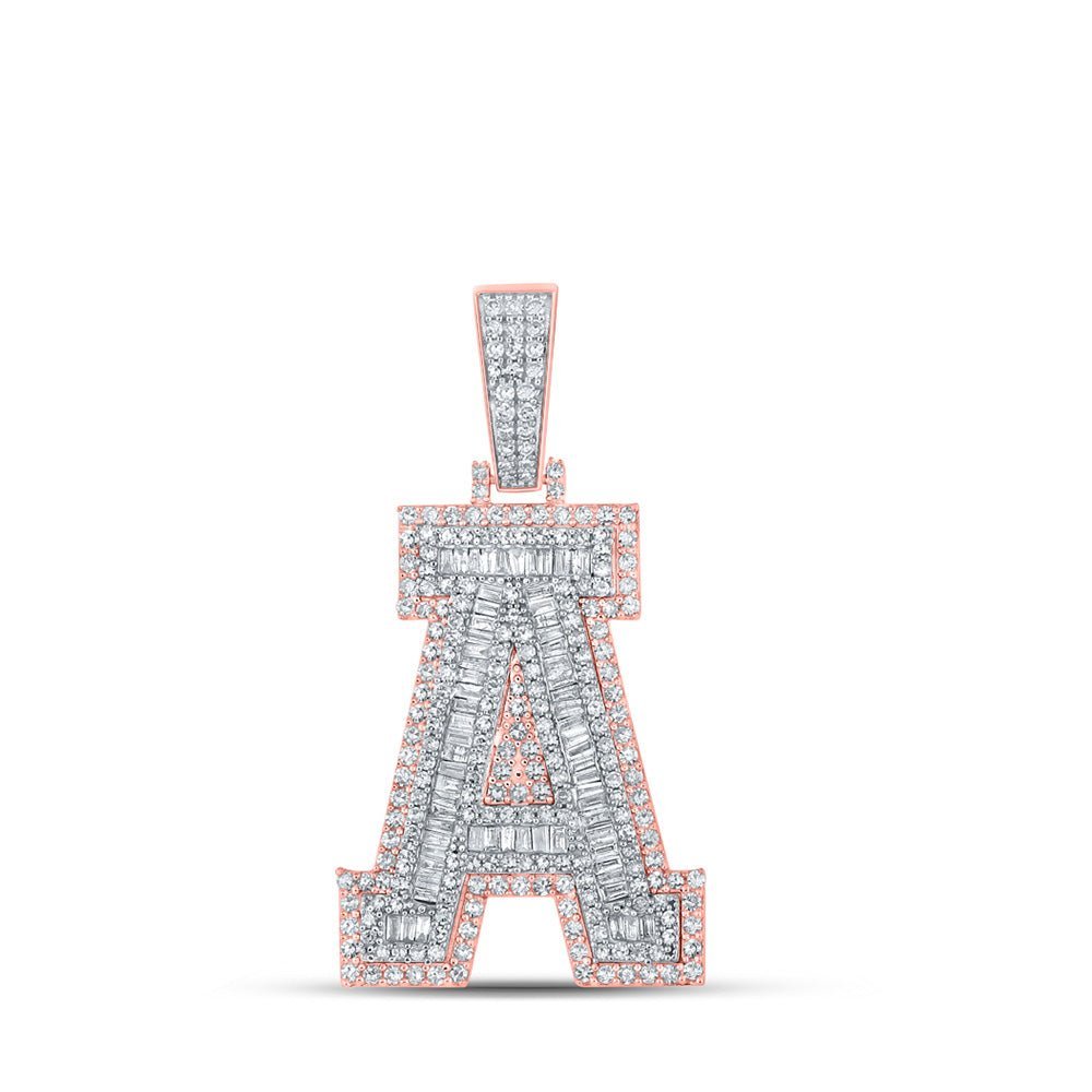 10kt Two - tone Gold Men's Baguette Diamond A Initial Letter Charm Pendant - 1 - 7/8 Cttw - Splendid Jewellery