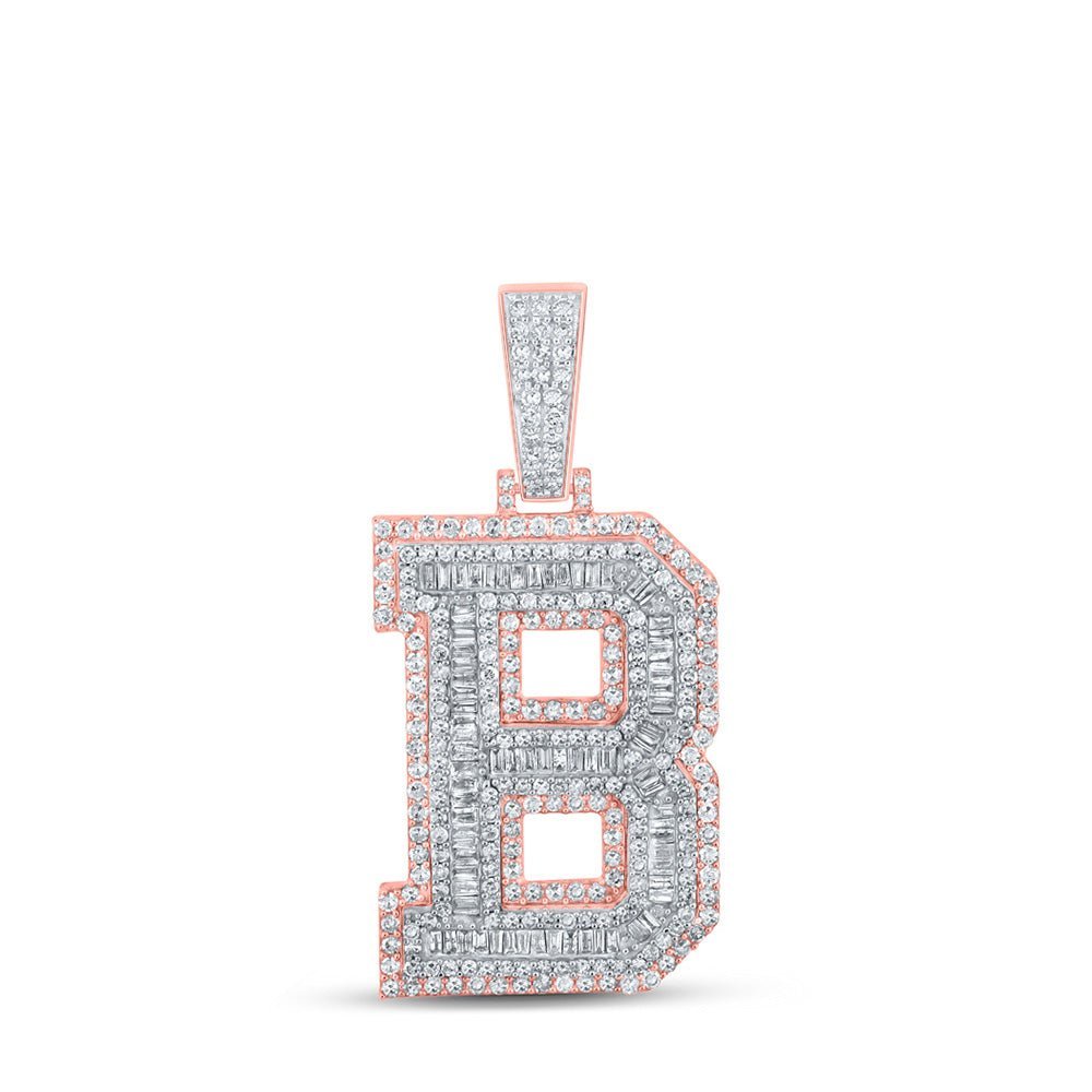 10kt Two - tone Gold Men's Baguette Diamond B Initial Charm Pendant - 2 - 1/5 Cttw - Splendid Jewellery