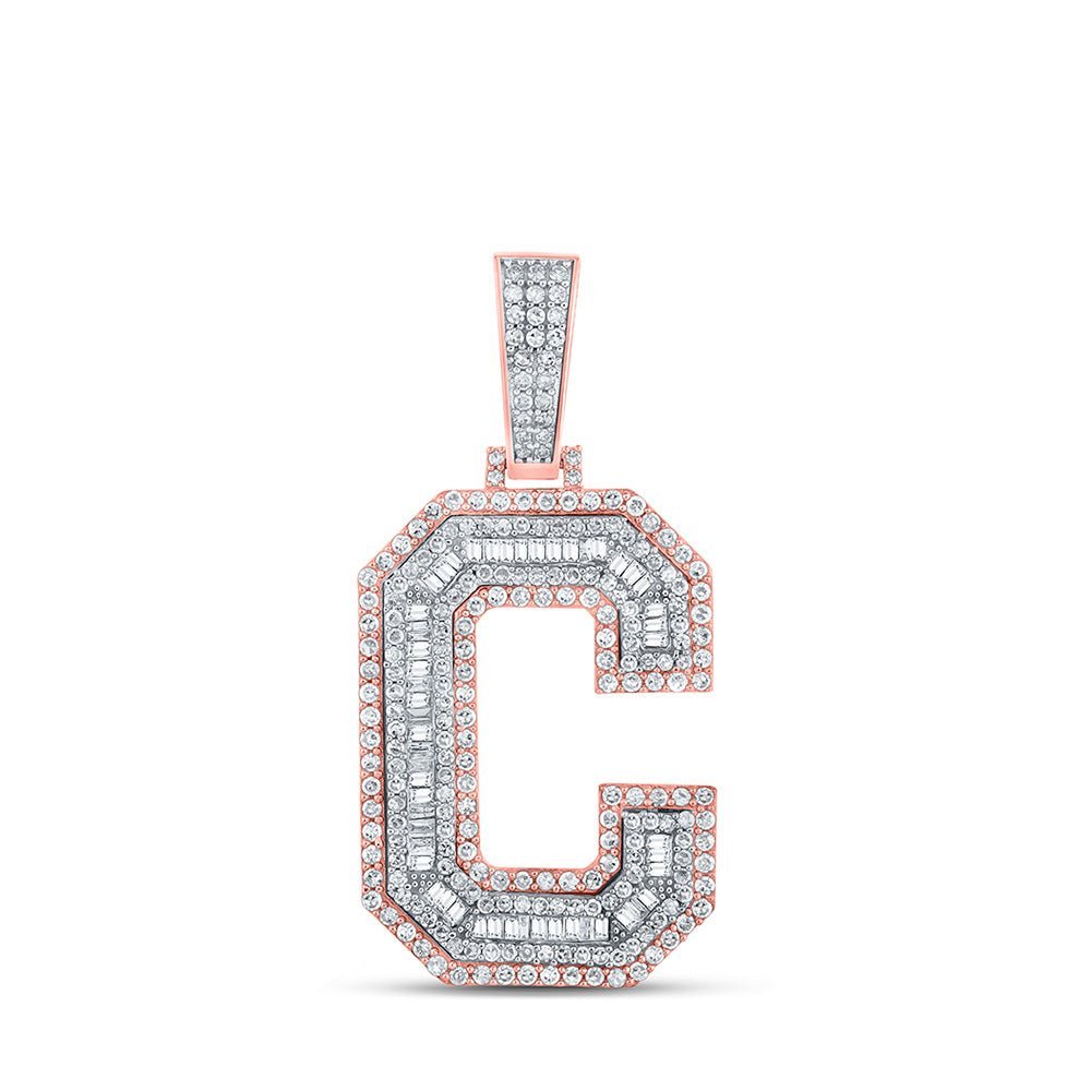 10kt Two - tone Gold Men's Baguette Diamond C Initial Charm Pendant - 1 - 3/4 Cttw - Splendid Jewellery