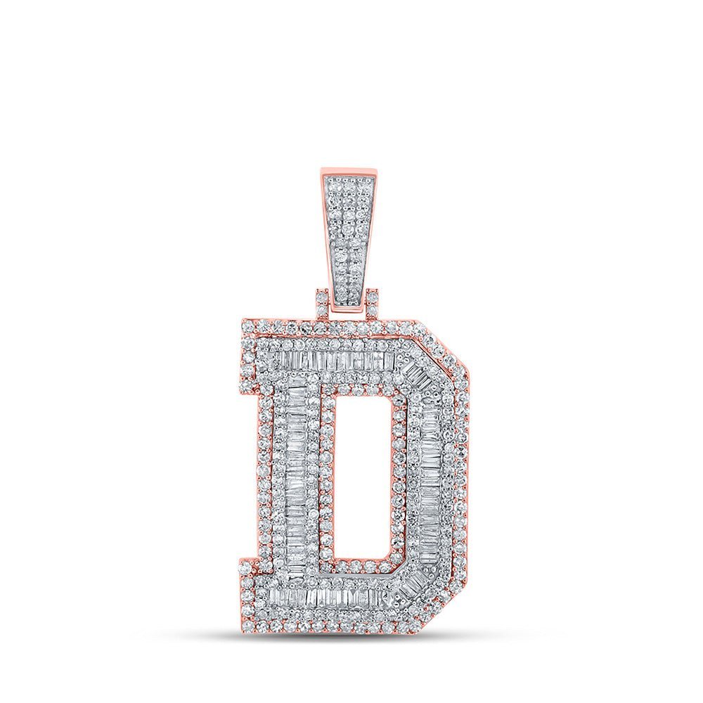 10kt Two - tone Gold Mens Baguette Diamond D Initial Letter Charm Pendant 2 - 1/3 Cttw - Splendid Jewellery