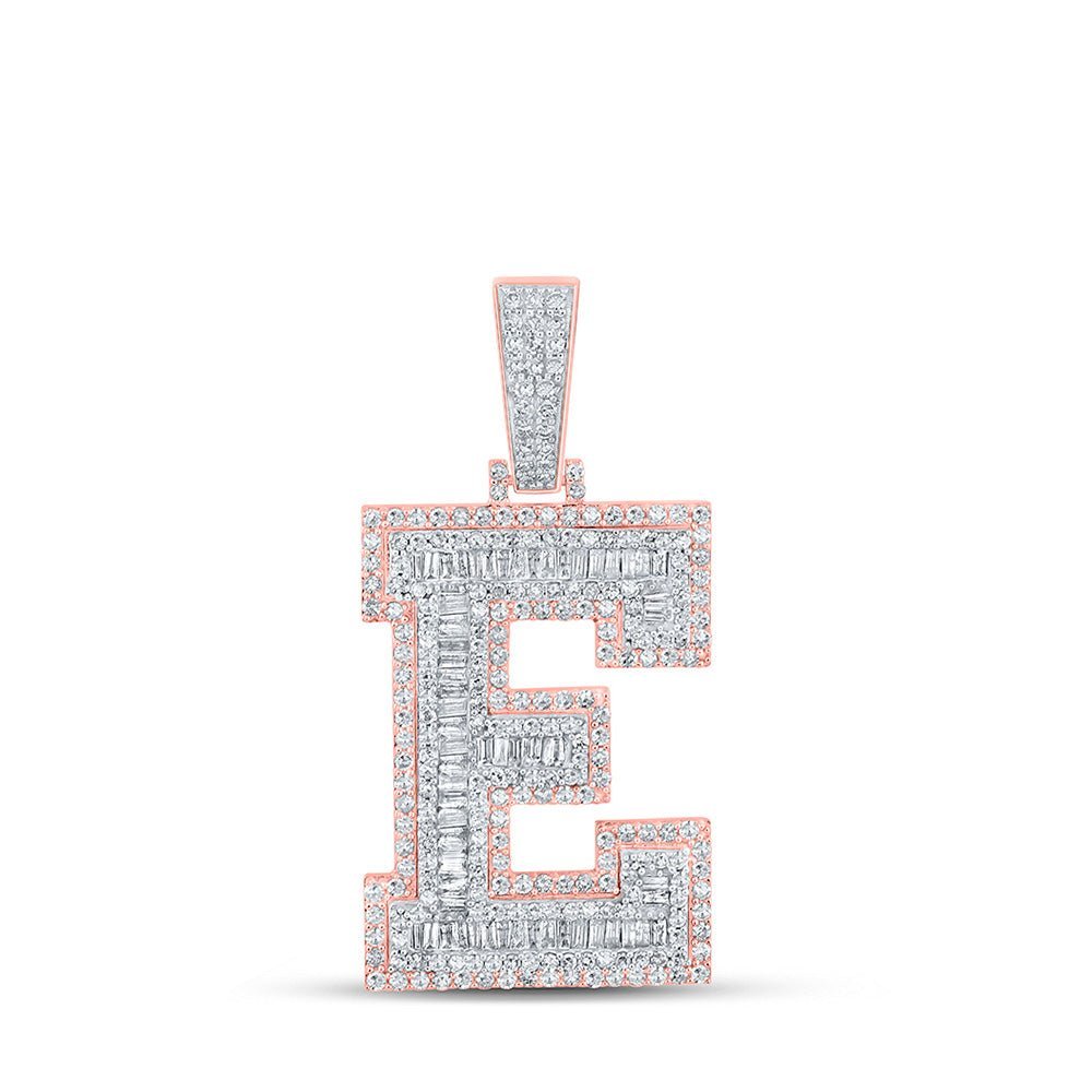 10kt Two - tone Gold Mens Baguette Diamond E Initial Letter Charm Pendant 2 Cttw - Splendid Jewellery