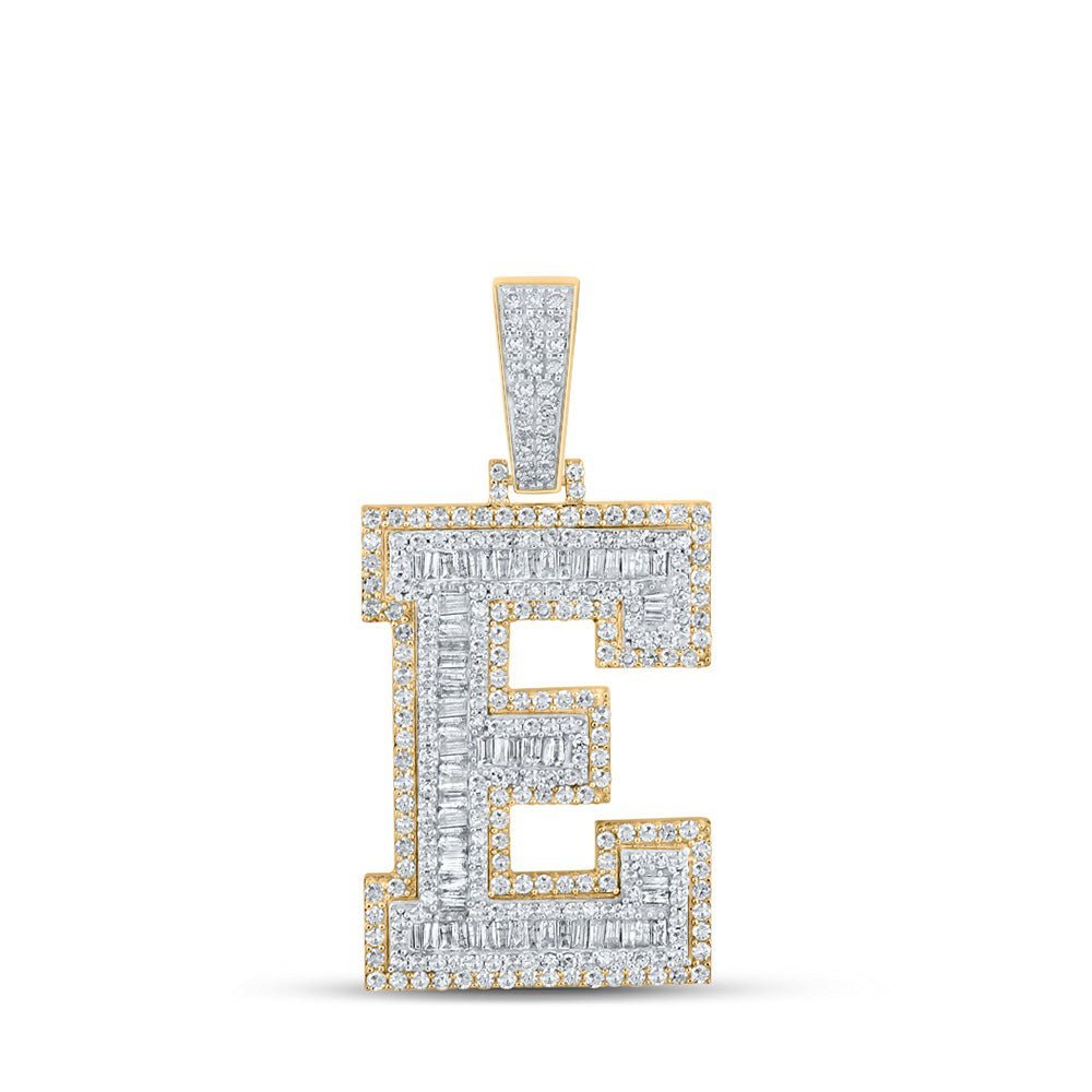 10kt Two - tone Gold Men's Baguette Diamond E Letter Charm Pendant - 2 - 1/6 Cttw - Splendid Jewellery